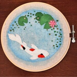 Elegant Koi Fish Embroidery Hoop Art